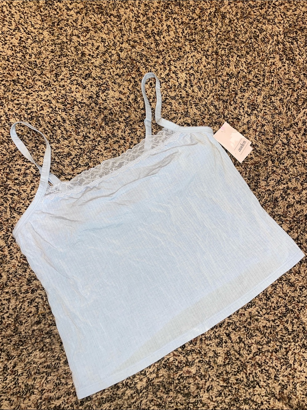 Auden Light Blue Lace-Trim Cropped Cami Tank Top Large NWT